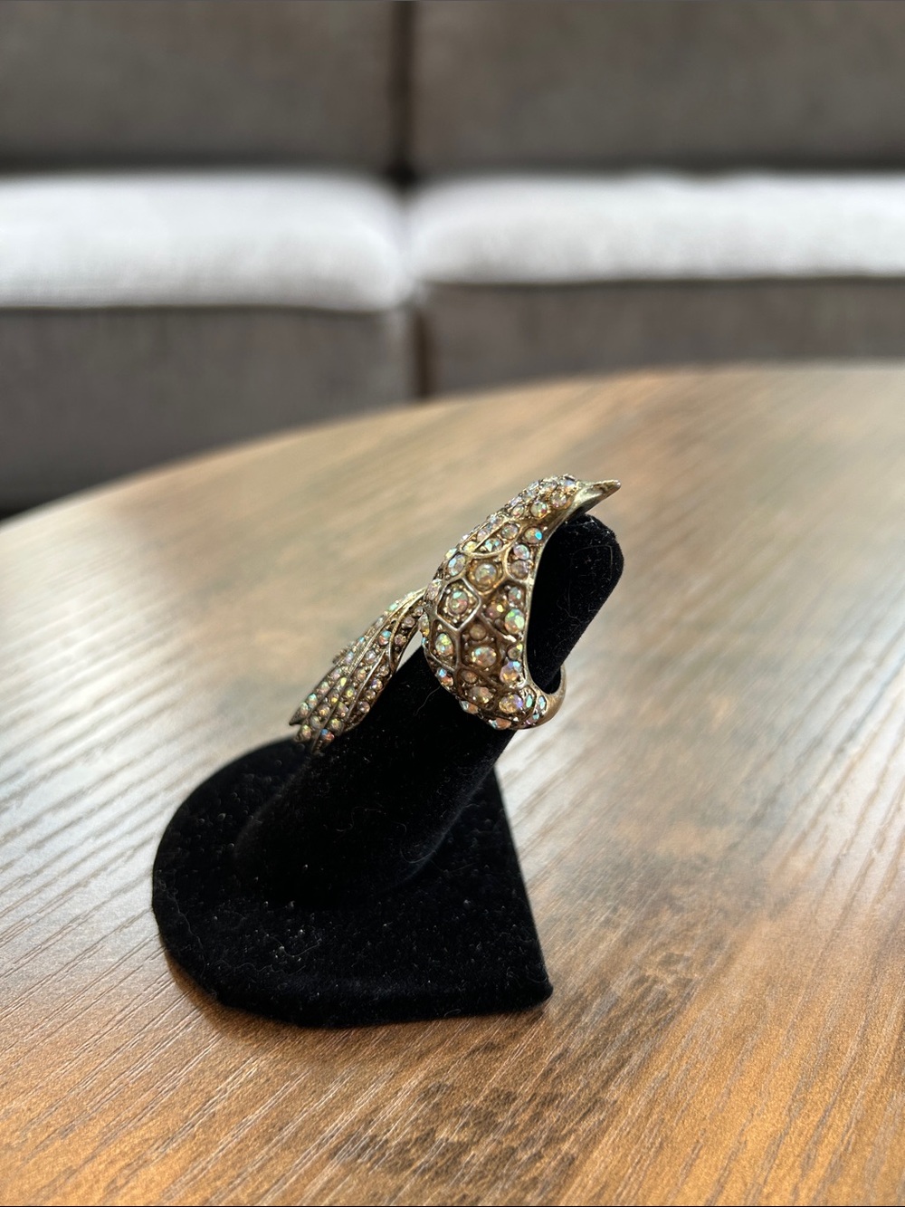 Vintage Crystal Pavé Silver-Tone Bird Wrap Ring - size 6 - Picture 3 of 7